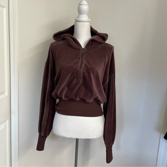 Free People Tops - Free people movement hoodie womens Small brown cropped Y2K streetwear goth comfy